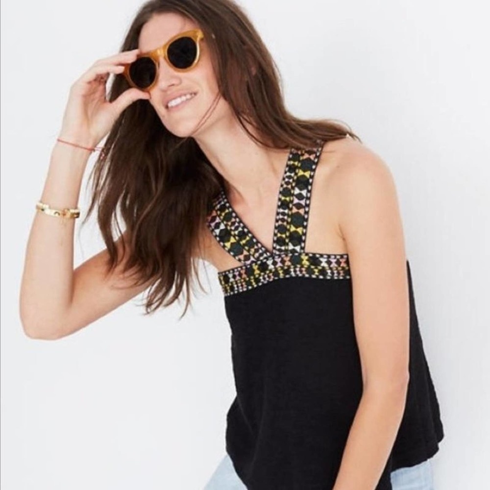 Madewell Black Embroidered Swing Sweater Tank Top